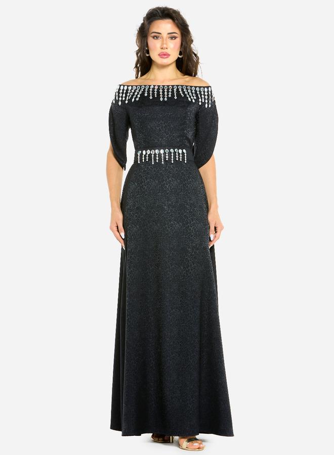House of Moda Women Embellished Off Shoulder Gown Dress - Image 1